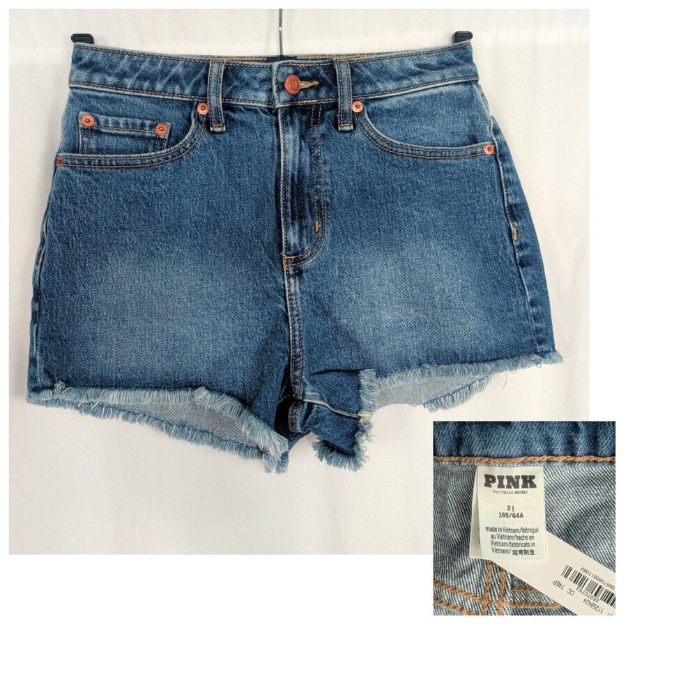 Victoria's Secret Pink Denim Shorts 2 X Small Blue Jean Frayed NWT